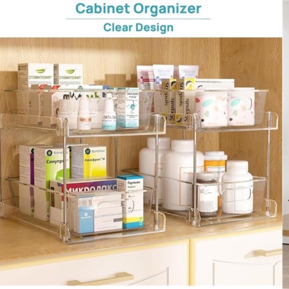 2 Tier Bathroom Storage Organizer, 4 Pack Clear Under Sink Organizers - Picture 4 of 9